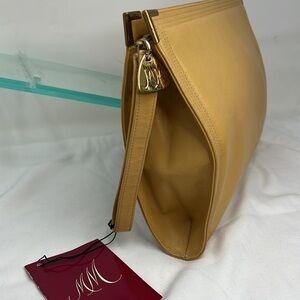 Morris Moskowitz MM Supreme Tan Leather Large Wristlet Zip Clutch Bag